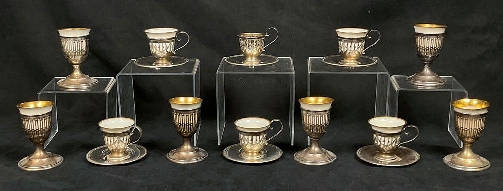 Lot 263: 18 Pieces Sterling Demitasse & Egg Lenox Inserts