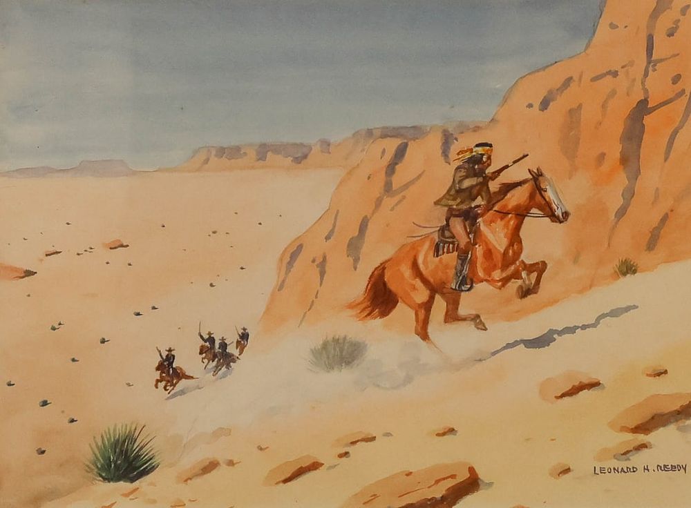 Lot 277: Leonard Howard Reedy Watercolor Riders in Pursuit