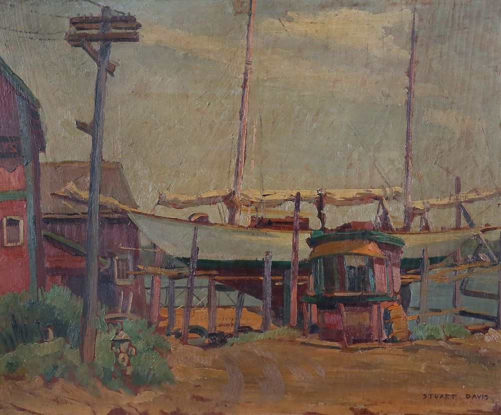 Lot 280: In the Style of Stuart Davis Oil on Panel Boat