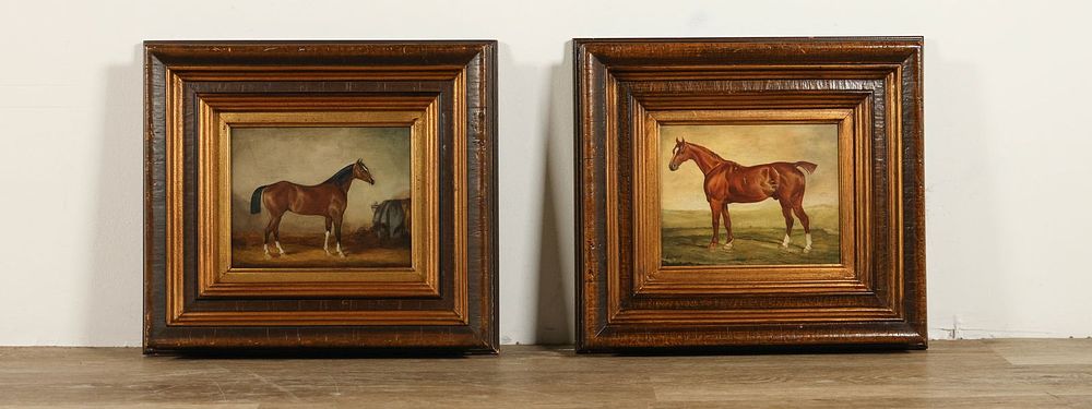 Lot 281: 2 Oils on Wood Panel Horses Botero & Gray