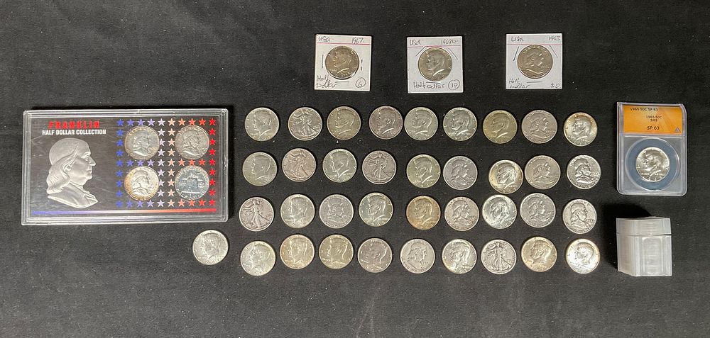 Lot 305: 66 Silver Half Dollars