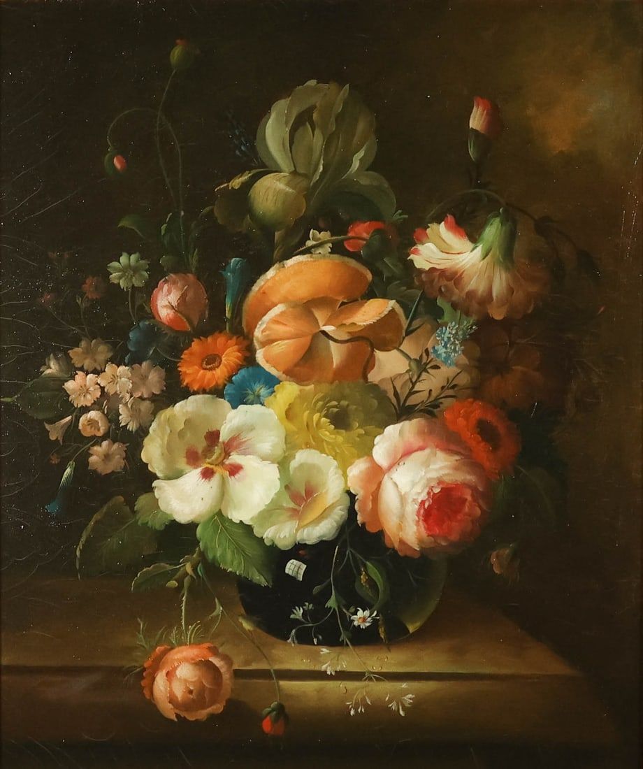 Lot 383: Signed Robin Oil on Canvas Still LIfe