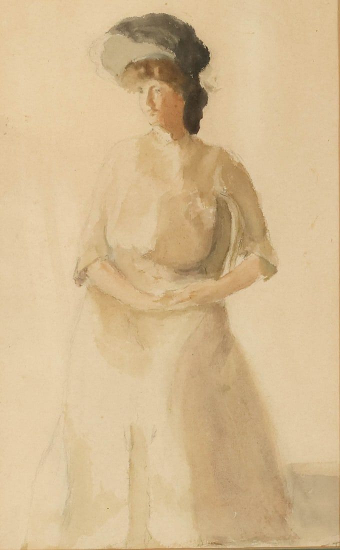 Lot 389: EJ Oakley Watercolor Portrait of Woman
