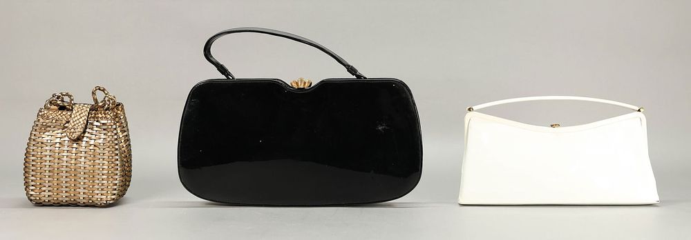 Lot 424: 3 Purses - 2 Patent Leather and Cem Basket Weave