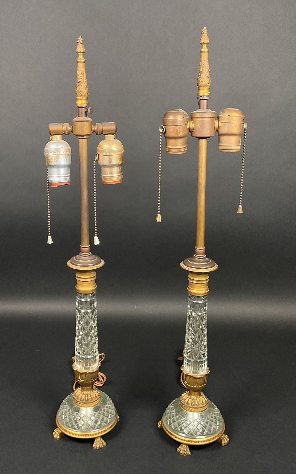 Lot 438: Pair of Crystal & Gilt Metal Lamps