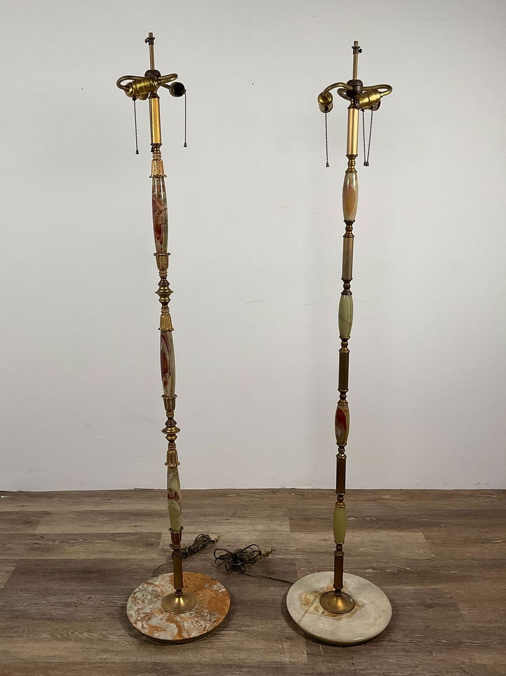 Lot 443: Near Pair Onyx & Gilt Metal Floor Lamps