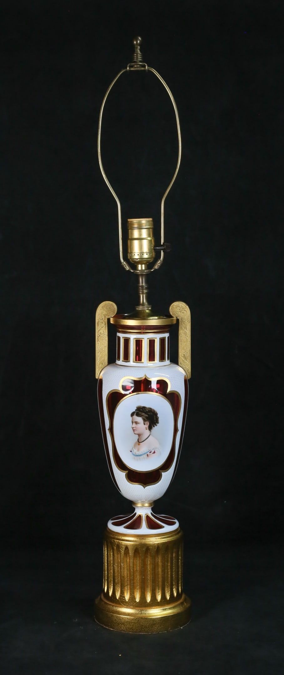 Lot 444: Bohemian Glass Portrait Lamp