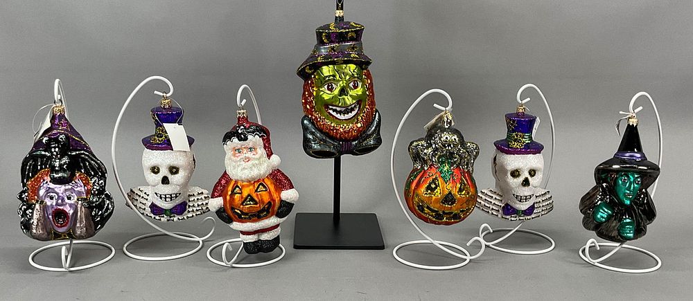 Lot 151: 7 Vintage Halloween Ornament Skulls, Hyde & Wicked