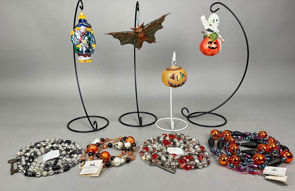 Lot 154: 8 Halloween Ornaments and Garland Radko