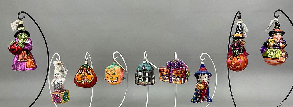 Lot 166: 9 Halloween Ornaments- Breen, Radko - Most w/ Tags