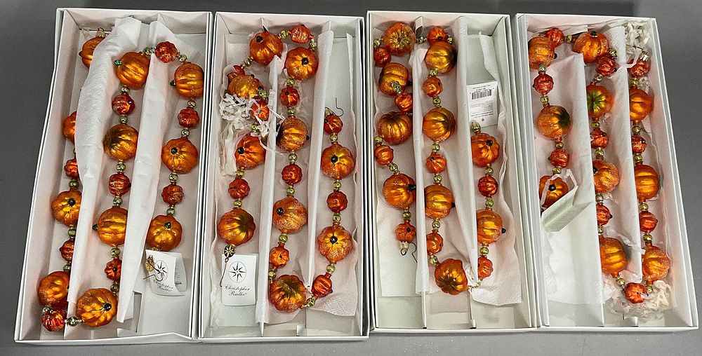 Lot 184: 4 Radko Pumpkins Fall Line Up Garland with Tags
