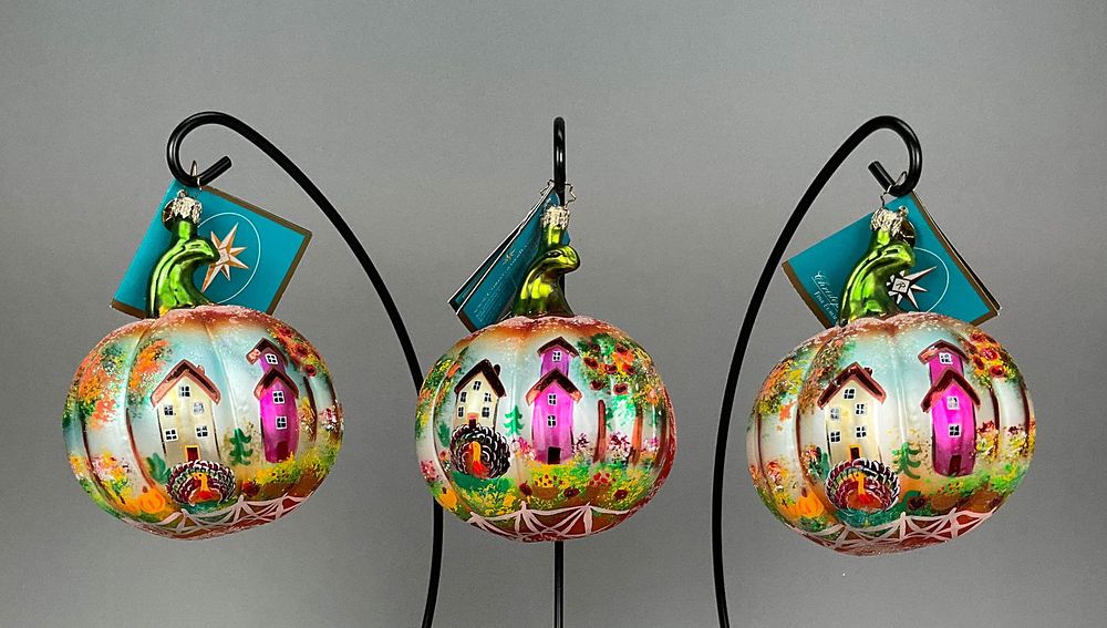 Lot 197: 3 Radko Thanksgiving Ball Ornaments Turkey