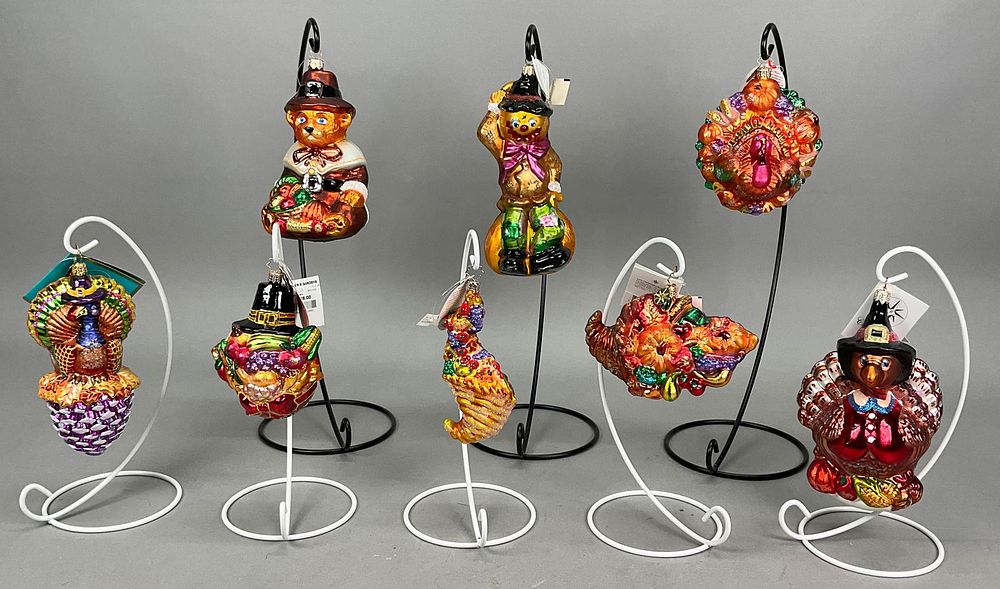 Lot 198: 8 Radko Thanksgiving Ornaments Turkey Scarecrow