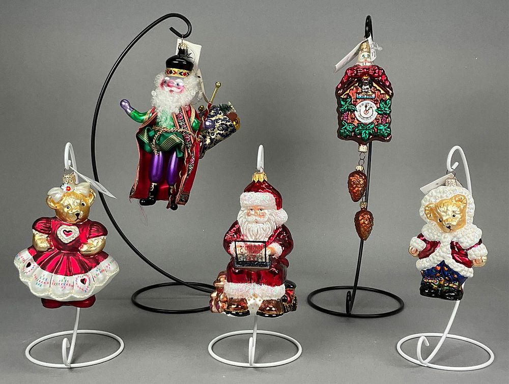 Lot 215: 5 Radko Christmas Ornaments Bears Santa
