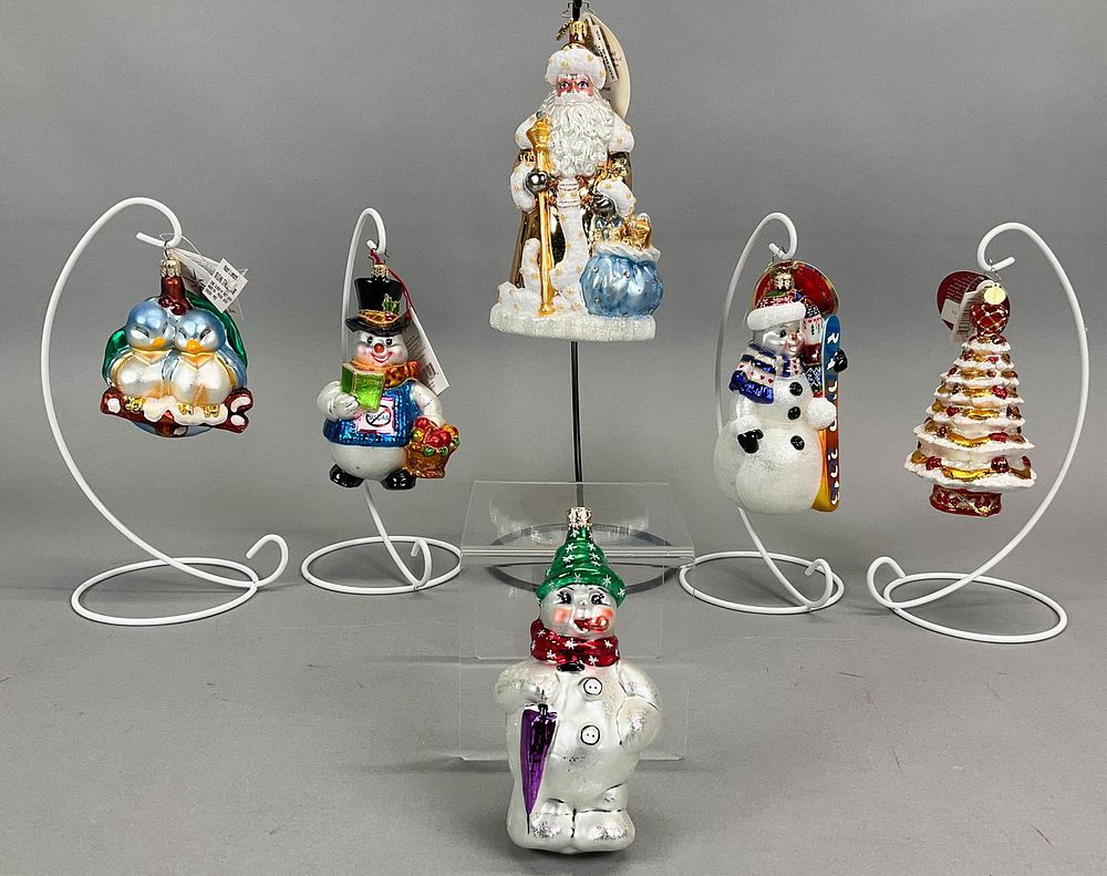 Lot 216: 6 Radko Santa Snowmen Christmas Ornaments