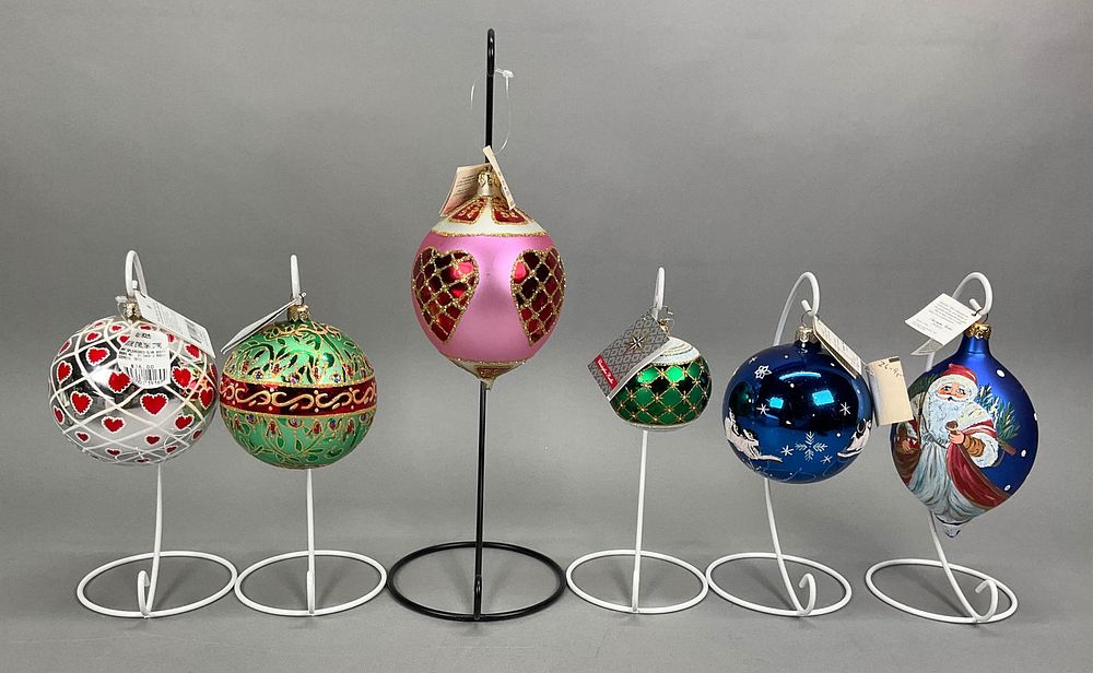 Lot 225: 6 Radko Christmas Ornaments Ball Jewels