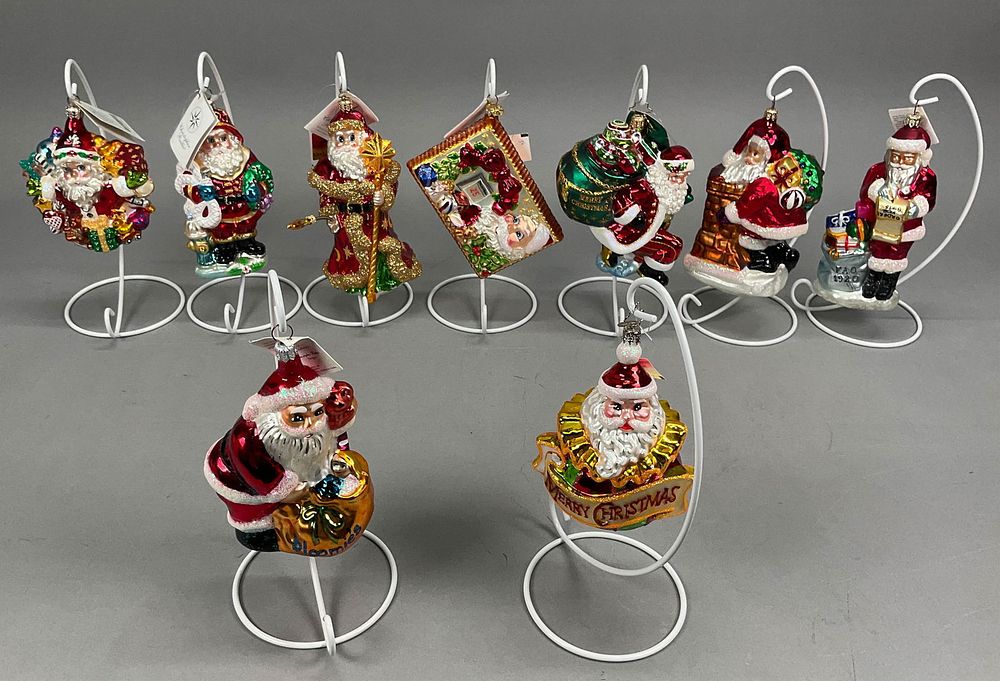 Lot 226: 9 Radko Santa Christmas Ornaments Red Hot Santa