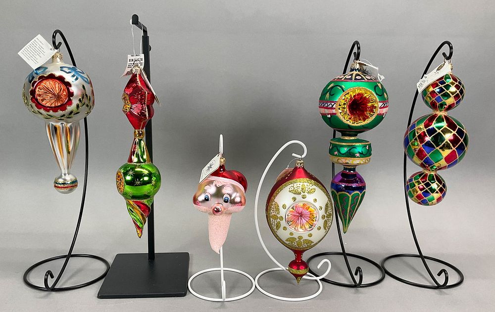 Lot 239: 6 Radko Christmas Ornaments with Tags