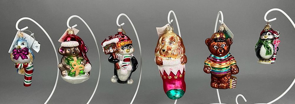 Lot 240: 6 Radko Christmas Ornaments Penguin Mouse Bird