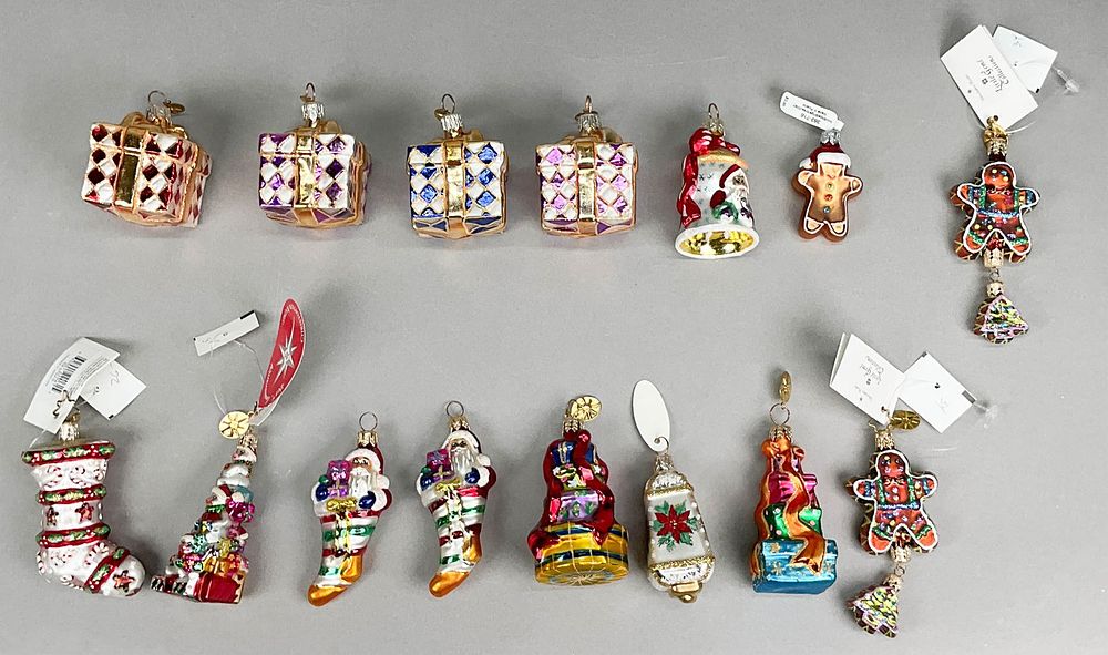 Lot 251: 15 Radko Christmas Ornaments Gifts Stickers