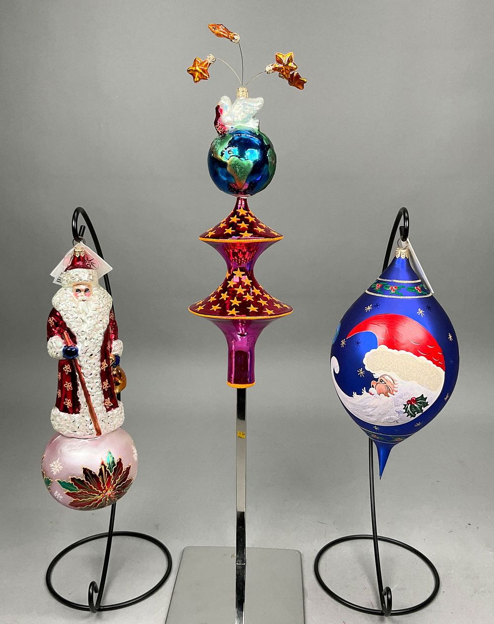 Lot 254: 3 Radko Christmas Ornaments and Finial