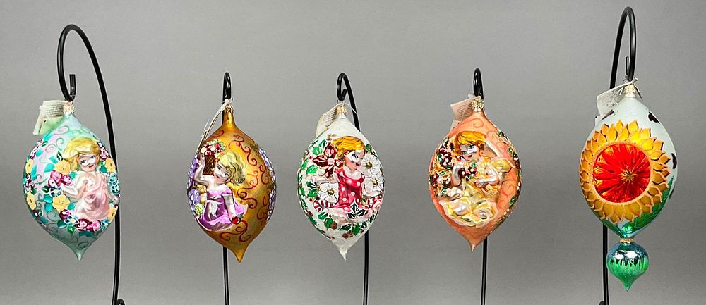Lot 262: 5 Radko Christmas Ornaments with Tags