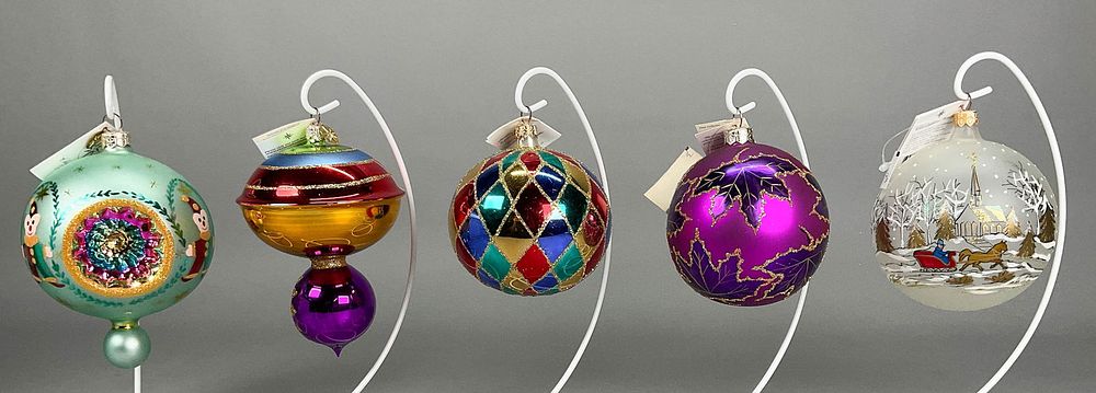 Lot 273: 5 Radko Christmas Ornaments Harlequin