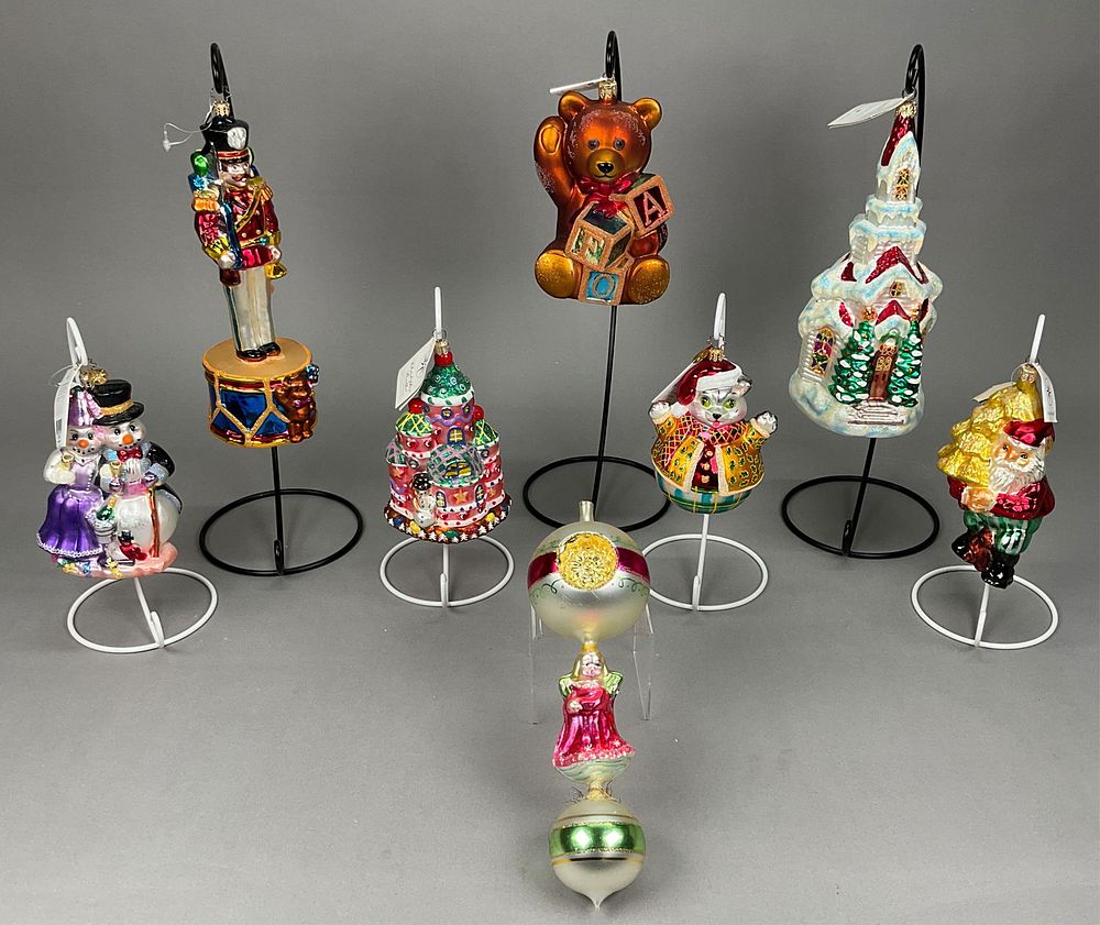 Lot 279: 8 Radko Christmas Ornaments Most w/ Tags