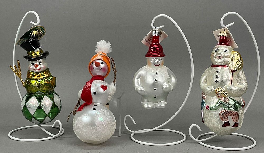 Lot 280: 4 Radko Christmas Snowmen Ornaments with Tags