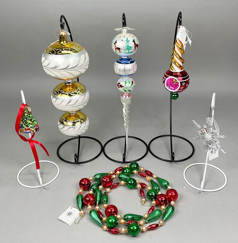 Lot 298: 6 Radko Christmas Ornaments & Garland Most w/ Tags