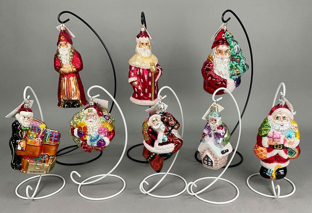 Lot 304: 8 Radko Santa Christmas Ornaments with Tags