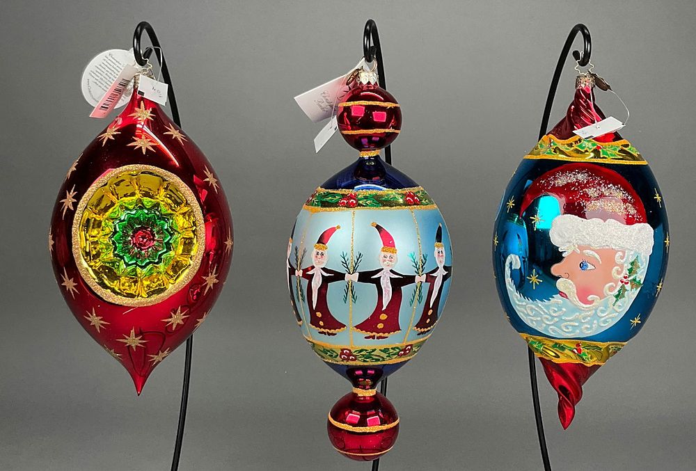 Lot 314: 3 Radko Christmas Ornaments with Tags