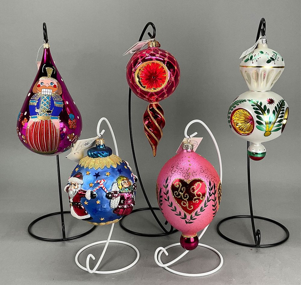 Lot 319: 5 Radko Christmas Ornaments with Tags