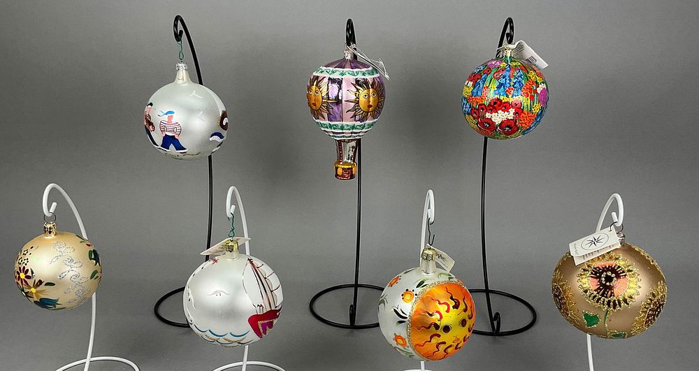 Lot 323: 7 Radko Christmas Ball Ornaments Sunflower Sun