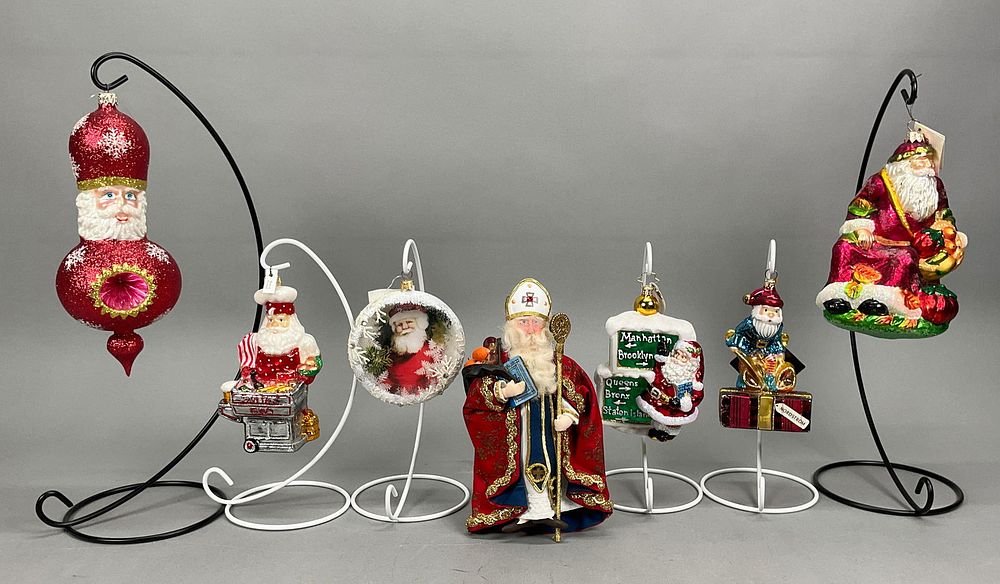 Lot 324: 7 Santa Claus Christmas Ornaments - Radko, Adler