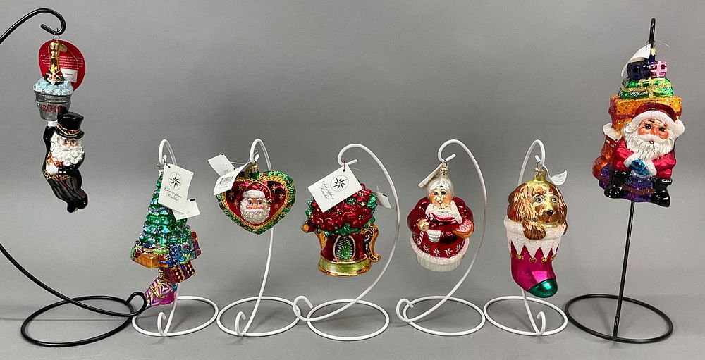 Lot 327: 7 Radko Christmas Santa Puppy Ornaments
