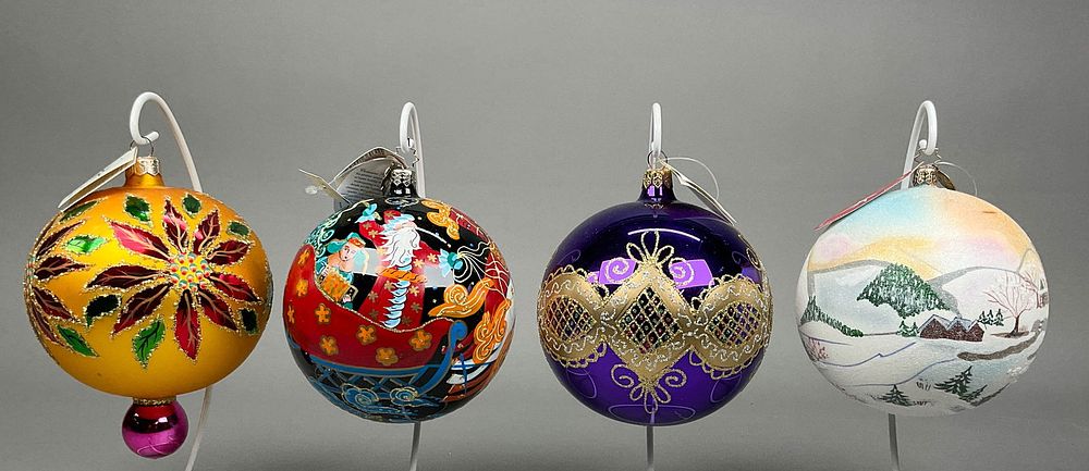 Lot 339: 4 Radko Christmas Ball Ornaments with Tags