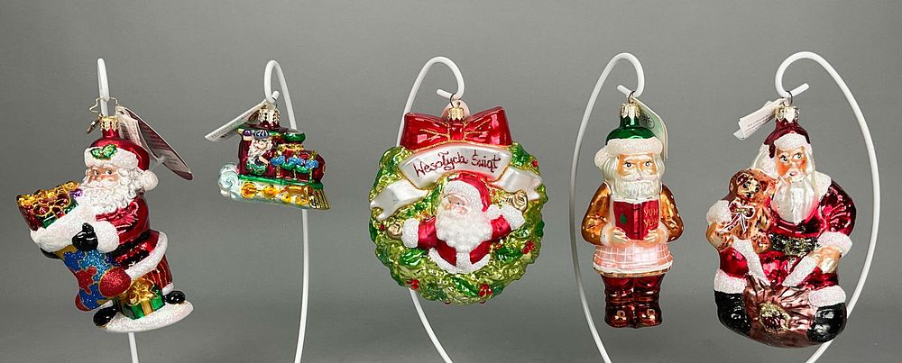 Lot 347: 5 Christmas Ornaments with Tags Radko Glass Santa