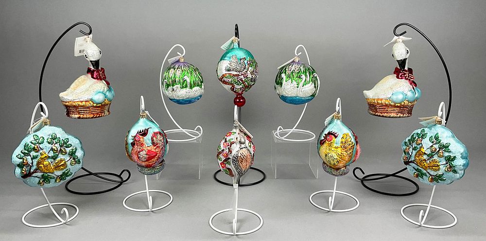 Lot 366: 10 Radko Fraga Christmas Ornaments Swans
