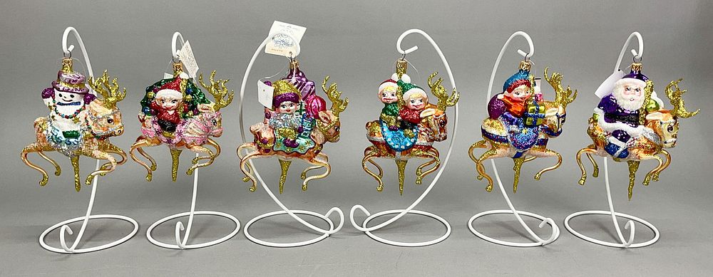Lot 370: 6 Fraga Santa's Reindeer Christmas Ornaments
