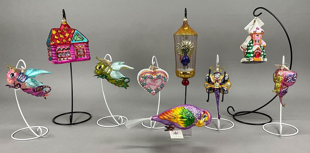 Lot 378: 9 Radko Fraga Christmas Ornaments Birthday