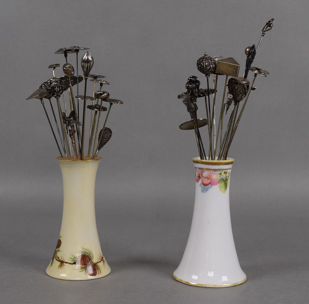 Lot 152: 38 Vintage Sterling Hatpins & 2 Holders