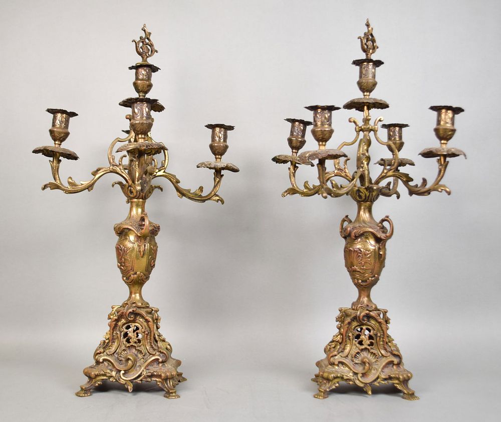 Lot 159: Pair of Gilt Metal Candelabra
