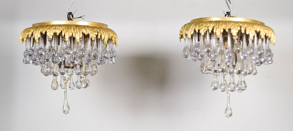 Lot 163: Pair of Gilt Bronze & Crystal Chandeliers