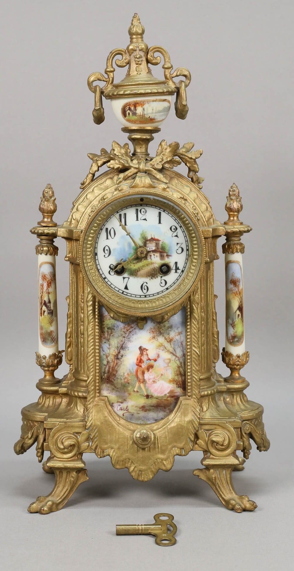 Lot 187: Boname French Porcelain & Gilt Metal Mantel Clock