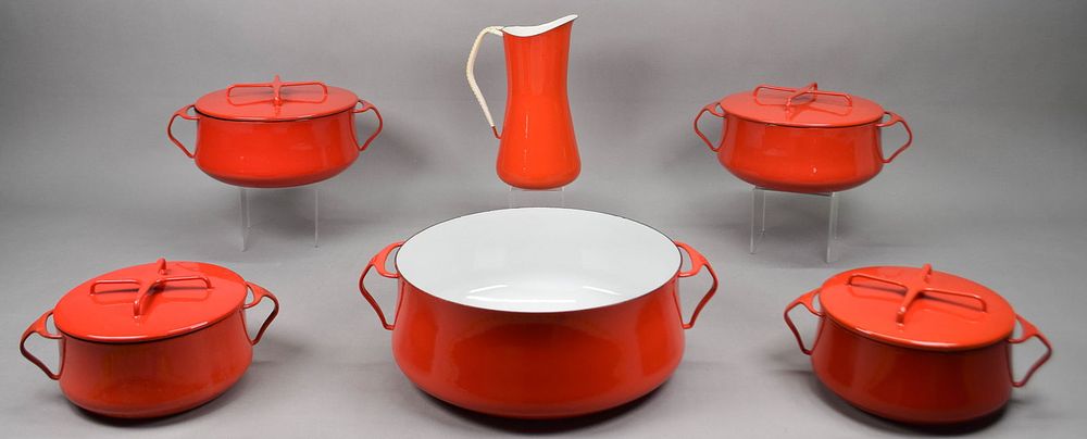 Lot 258: 6 Pieces Dansk Red Enamel Cookware
