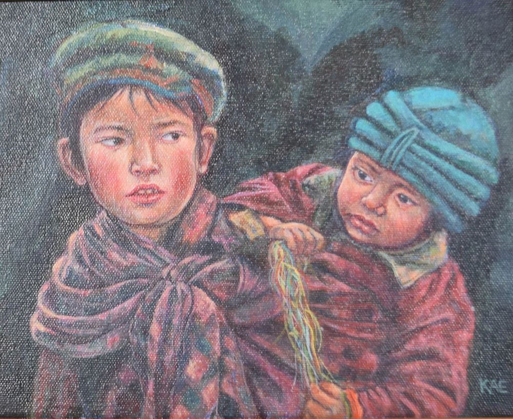 Lot 282: Signed Kae Oil on Canvas Two Boys
