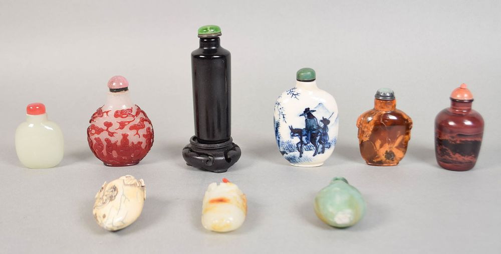 Lot 294: 9 Chinese Snuff Bottles Porcelain, Hardstone