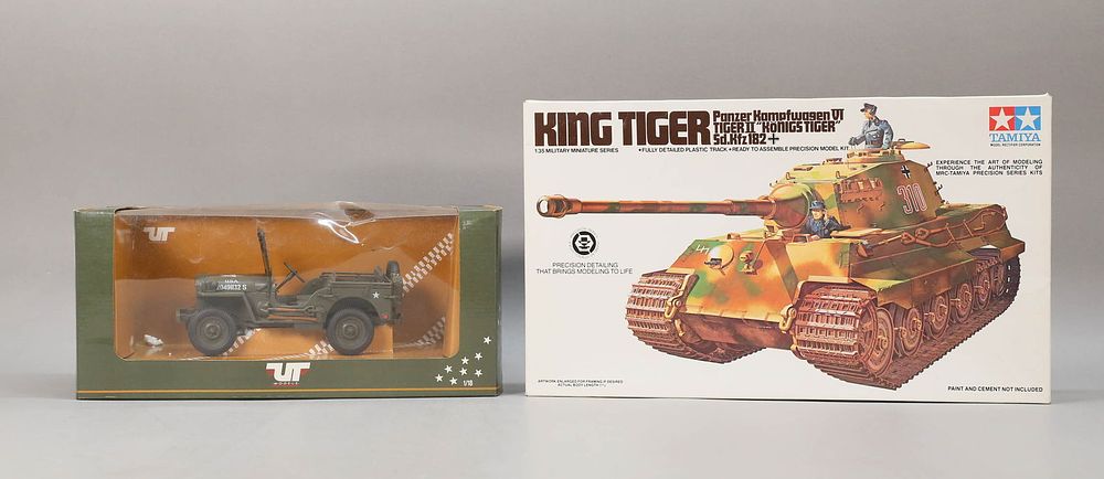 Lot 309: 2 Models King Tiger Tank & UT Military Jeep