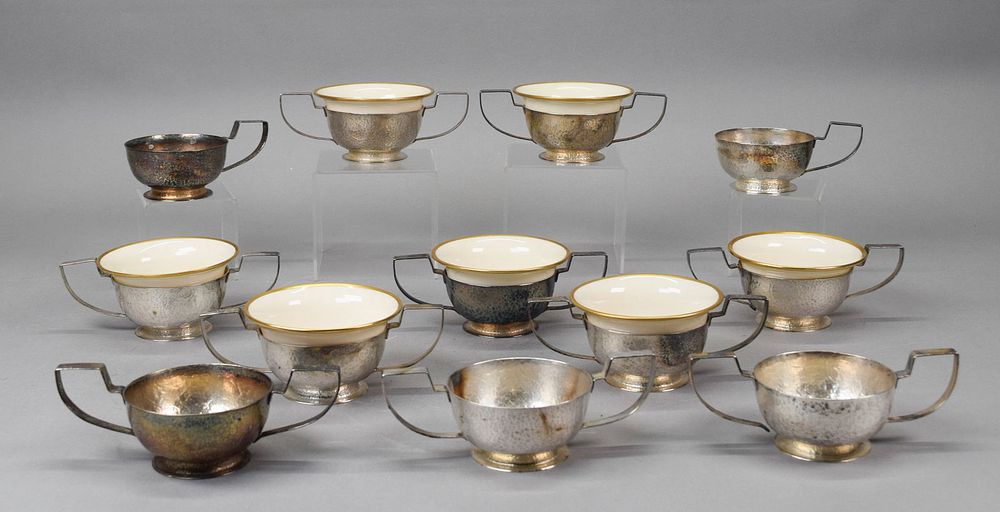 Lot 341: 12 Silverplate Cups Lenox Belleek Inserts